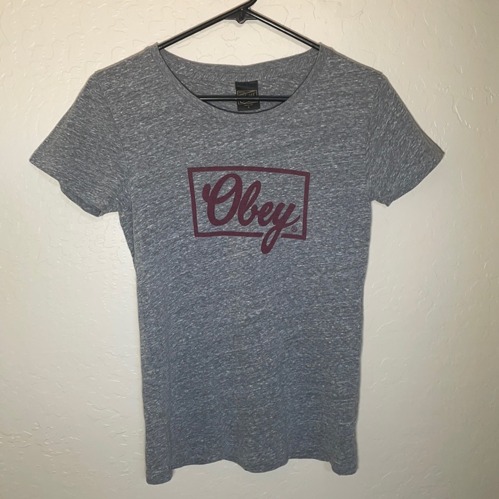 Obey Women's Gray Obey Logo Shirt Size Small